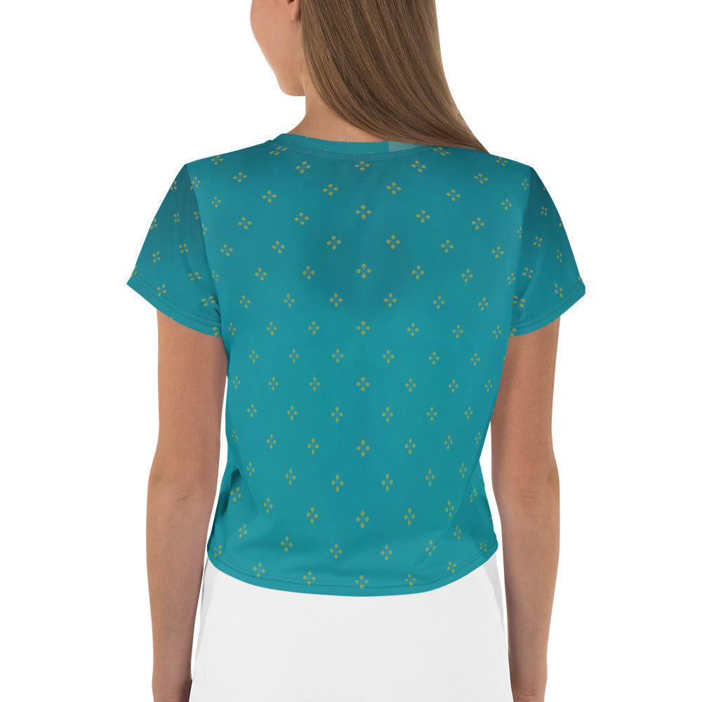 Back view of Sunflower Serenity Crop Tee showing design