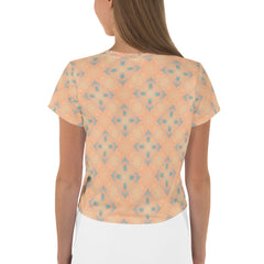 Back view of the Wildflower Whimsy Crop Tee with detailed stitching