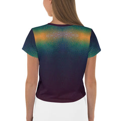 Close-up of Urban Sunset Crop T-Shirt fabric and design.