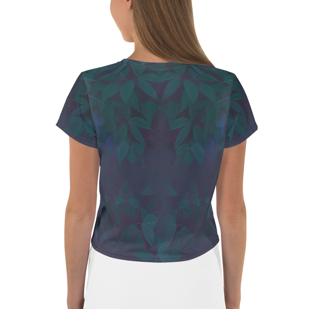 Back view of Rhythmic Beats Women's Crop T-Shirt showcasing the design.