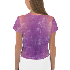 Close-up of the cosmic pattern on the Celestial Symphony Crop T-Shirt