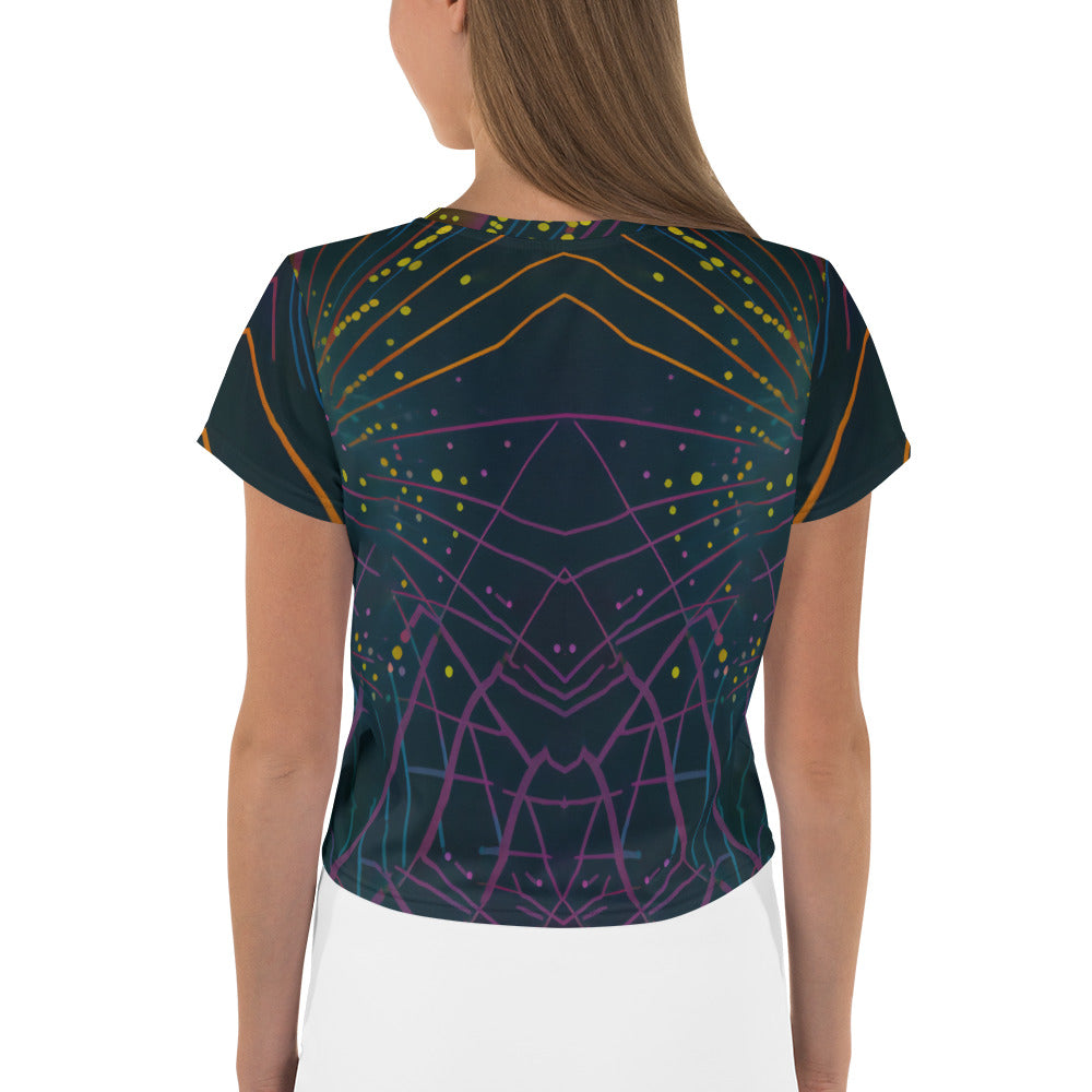 Close-up of Celestial Chic Crop Tee fabric pattern