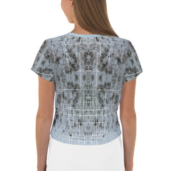 Floral Fantasy All-Over Print Women's Crop T-Shirt back view.