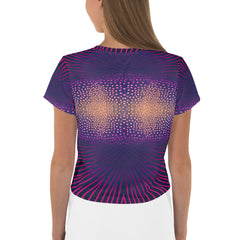 Abstract Allure All-Over Print Women's Crop T-Shirt back view.