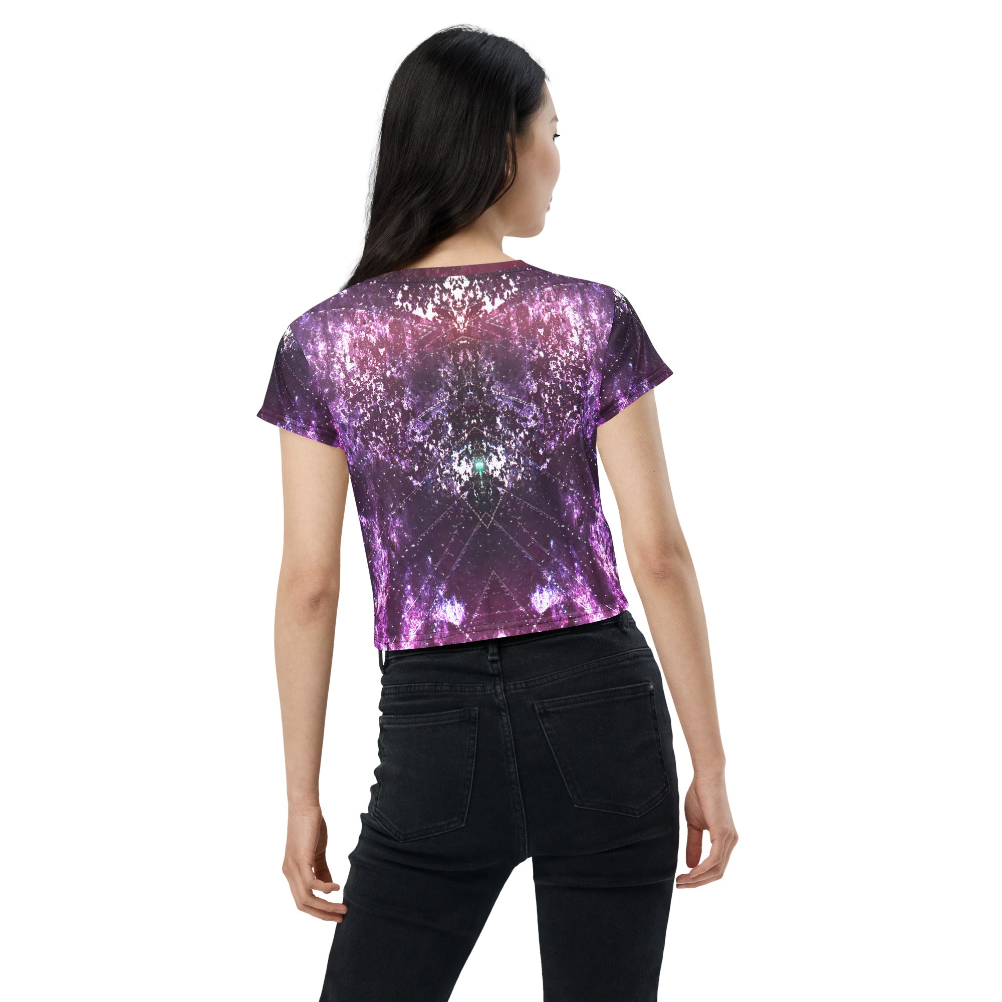 Boho Bliss All-Over Print Women's Crop T-Shirt close-up design.