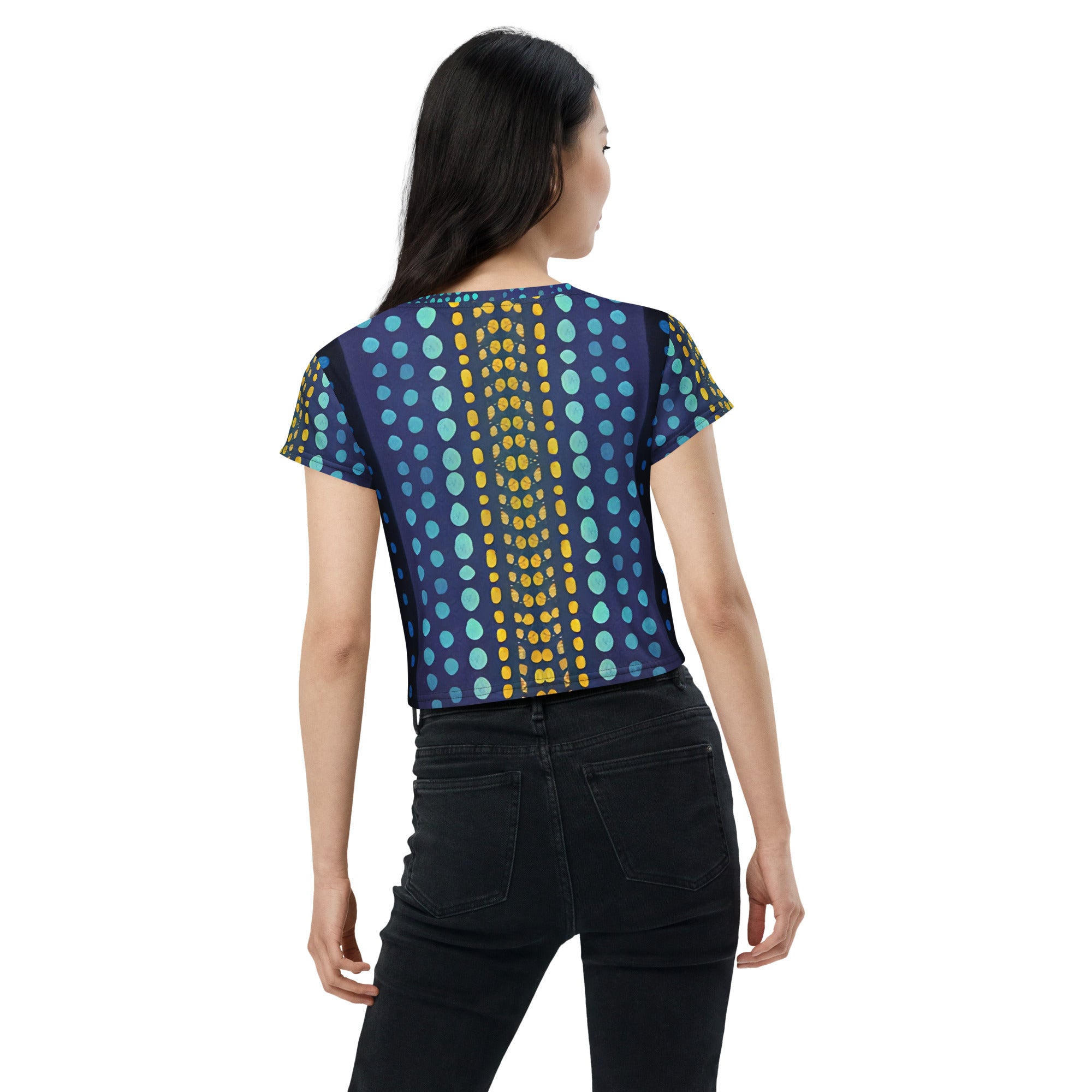 Boho Harmony All-Over Print Women's Crop T-Shirt pattern close-up.