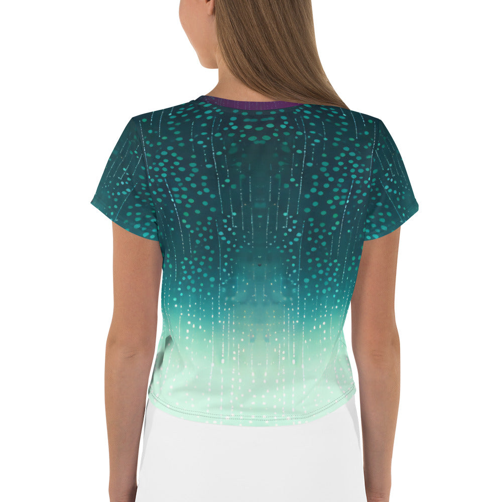 Cosmic Wonder All-Over Print Women's Crop T-Shirt back view.