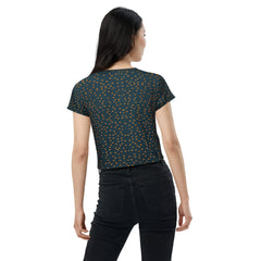 Urban Flair All-Over Print Women's Crop T-Shirt back view.