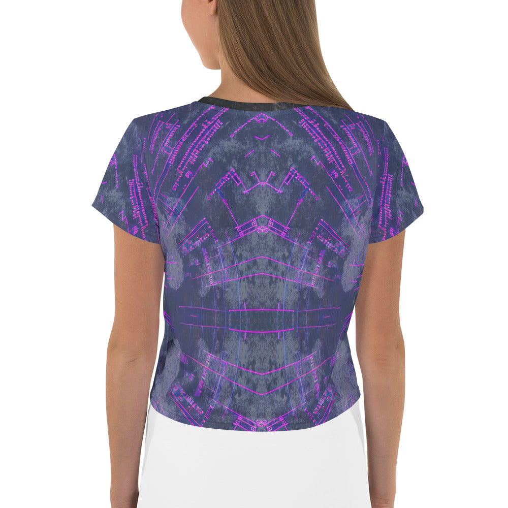 Floral Garden All-Over Print Women's Crop T-Shirt back view.
