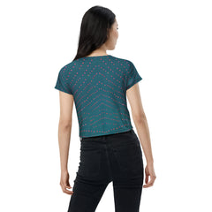 Urban Elegance All-Over Print Women's Crop T-Shirt back view.