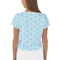 Close-up of Harmonious Hummingbird Women's Crop Tee fabric and pattern.
