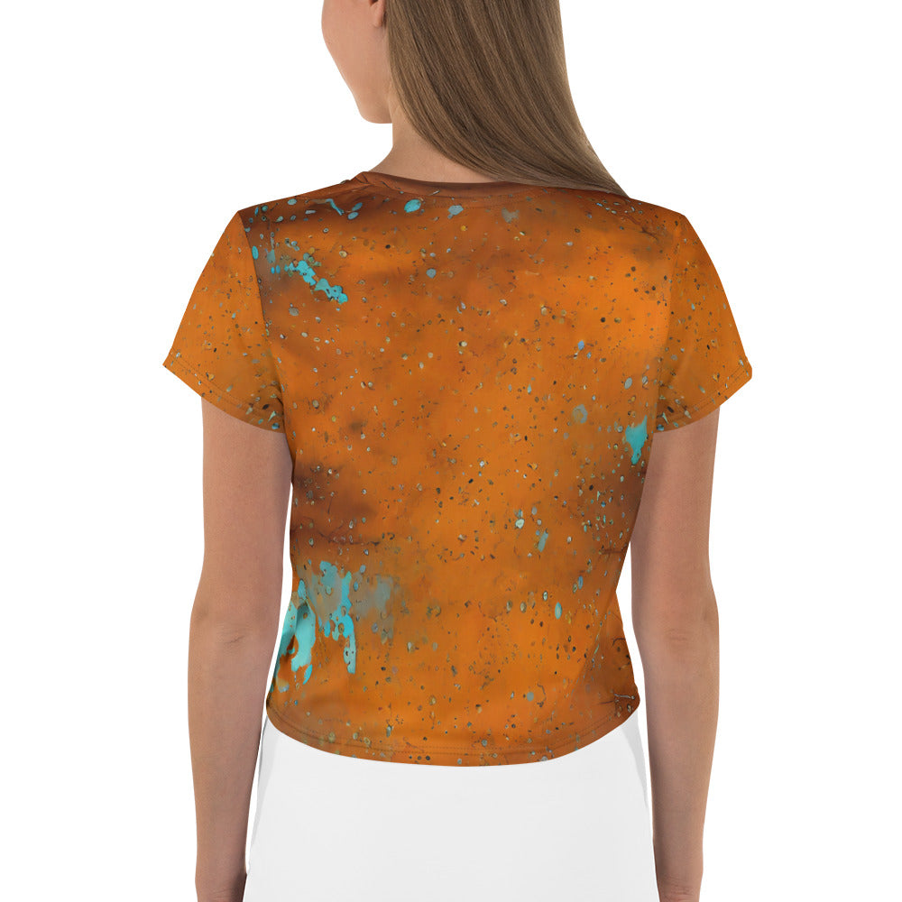 Urban fashion grease stain glam on women's crop top.