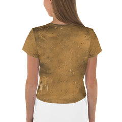 Nature-inspired grass stain pattern on women's crop top.