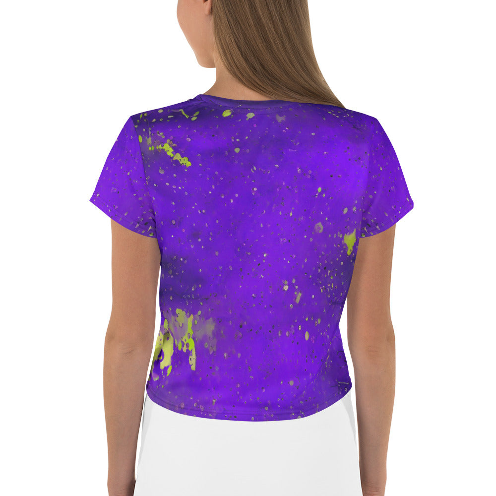 Adventurous style mud splatter on women's crop top.