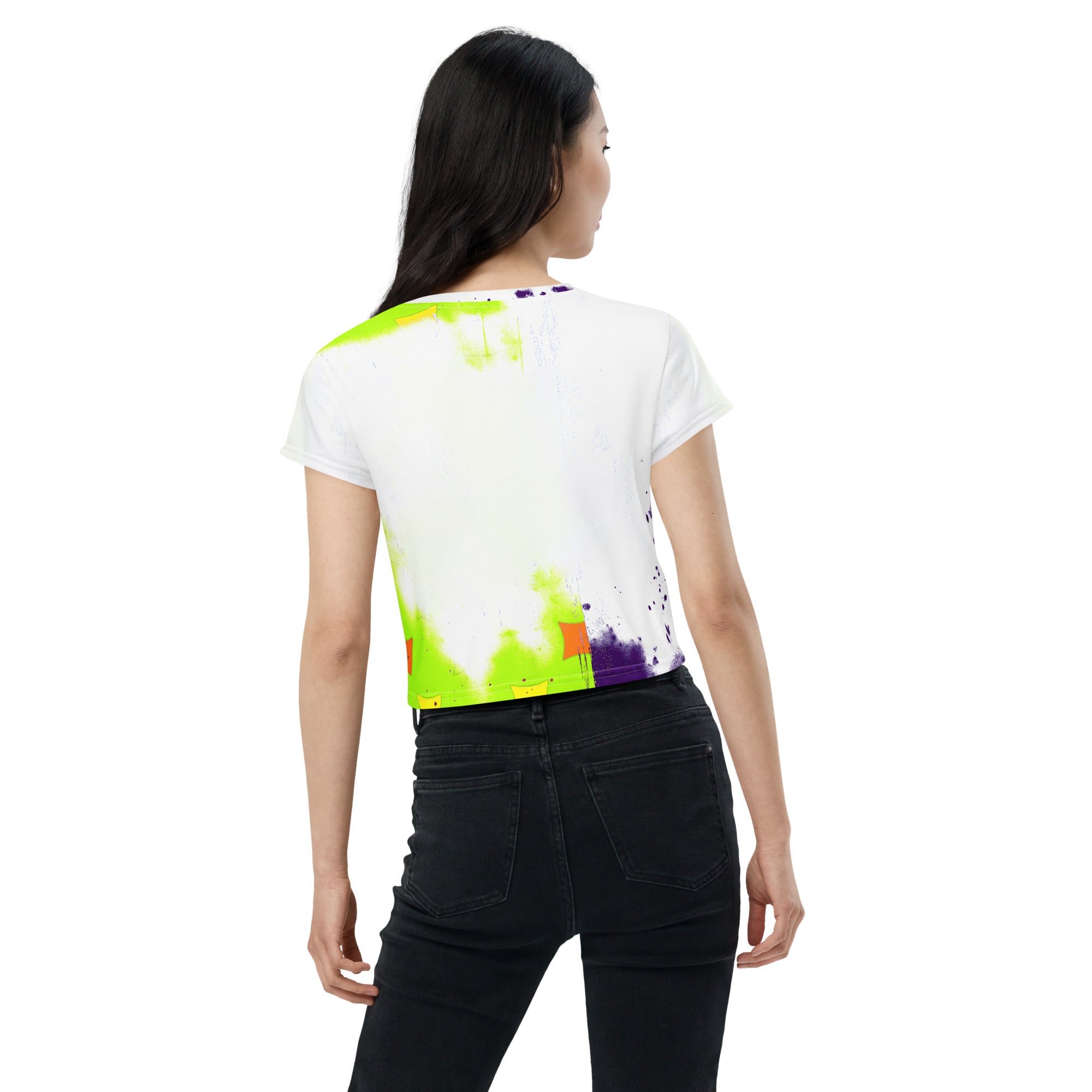 Bold and stylish radiant triangle pattern on women's crop top.