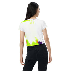 Bold and stylish radiant triangle pattern on women's crop top.