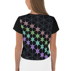 Close-up of the geometric pattern on Geometric Delight Crop Tee