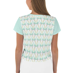 Stylish woman wearing Ethnic Elegance Crop Tee.