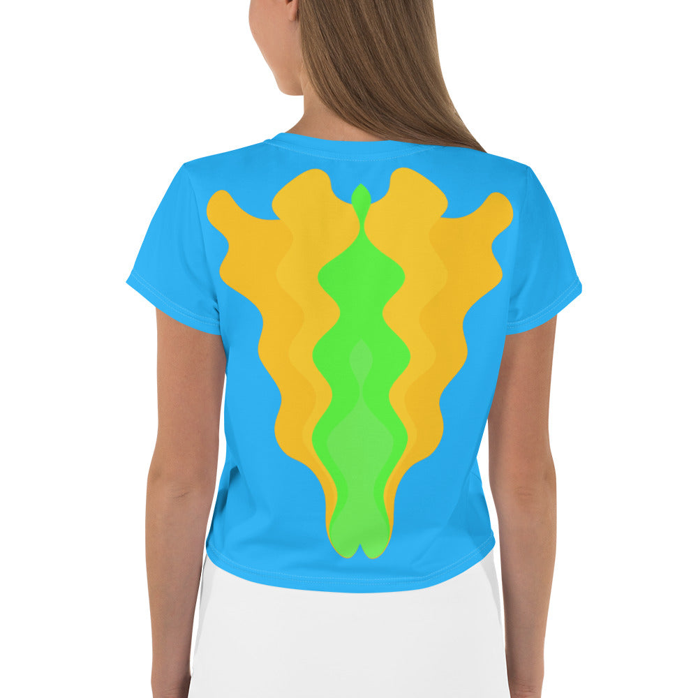 Front view of Quietude Quilt Women's Crop Tee for women.