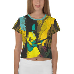 NS-873 vibrant print crop tee on model