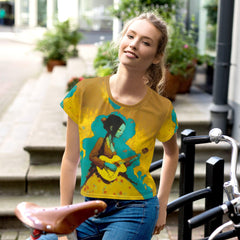 NS-810 all-over print crop tee front view on model