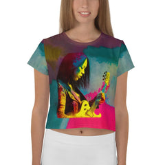 NS-808 all-over print crop tee on a model