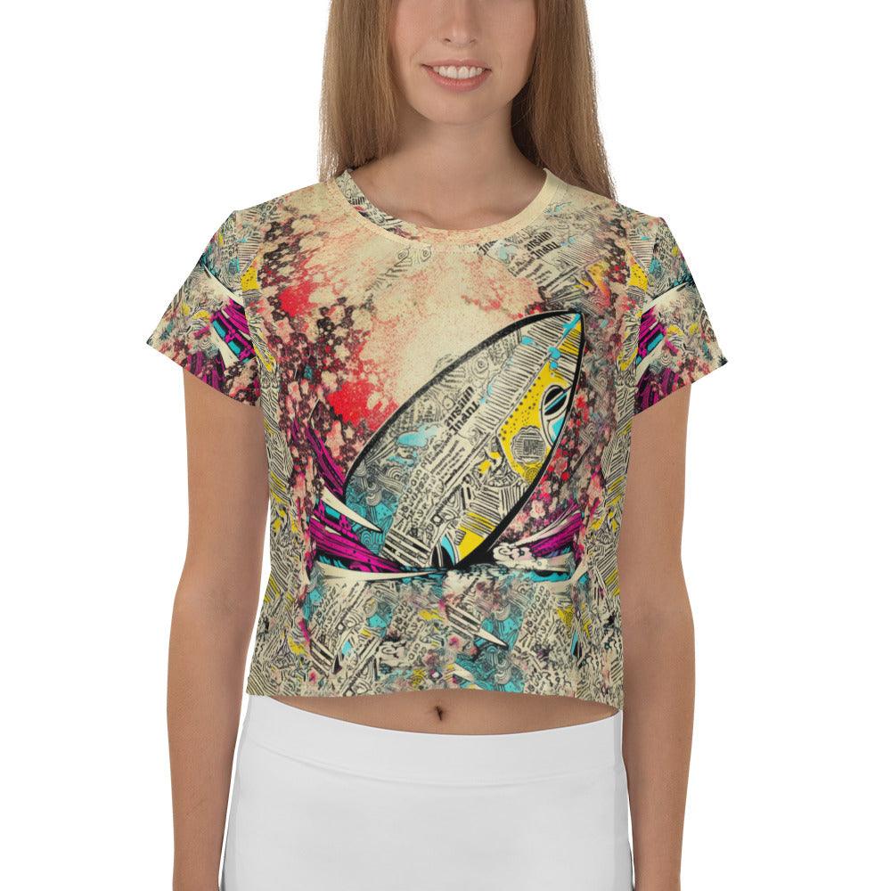 Fashionable Surfing 5-33 All-Over Print Crop Tee for beach trendsetters