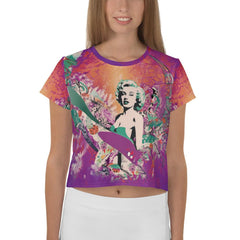 Vibrant Surfing 5-02 All-Over Print Crop Tee for beach fashionistas