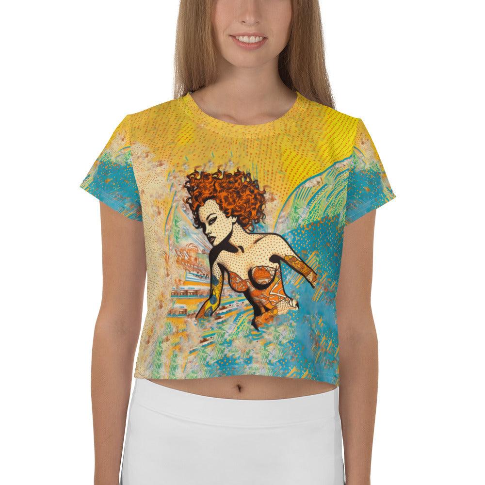 Stylish Surfing 5-24 All-Over Print Crop Tee for a fashion-forward beach look