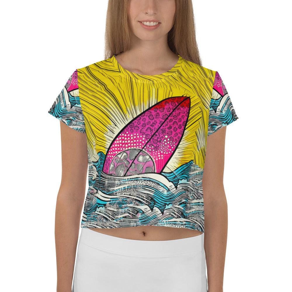 Bold Surfing 5-32 All-Over Print Crop Tee for a standout beach look