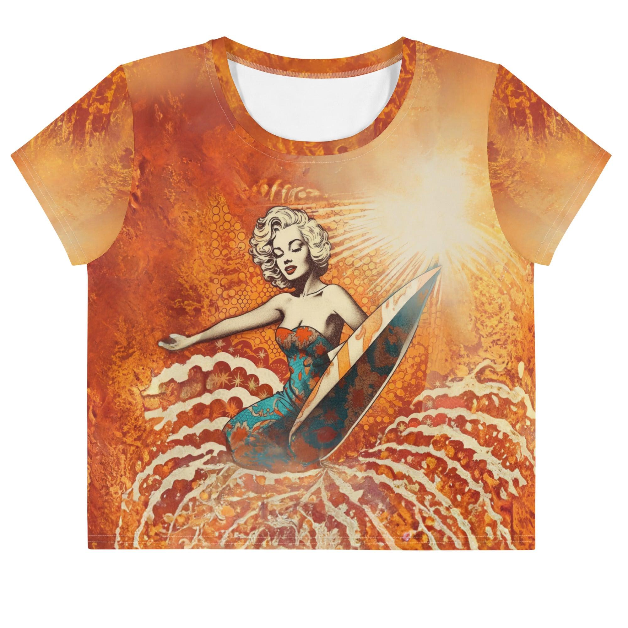 Bright and bold Surfing 5-05 All-Over Print Crop Tee for the beach