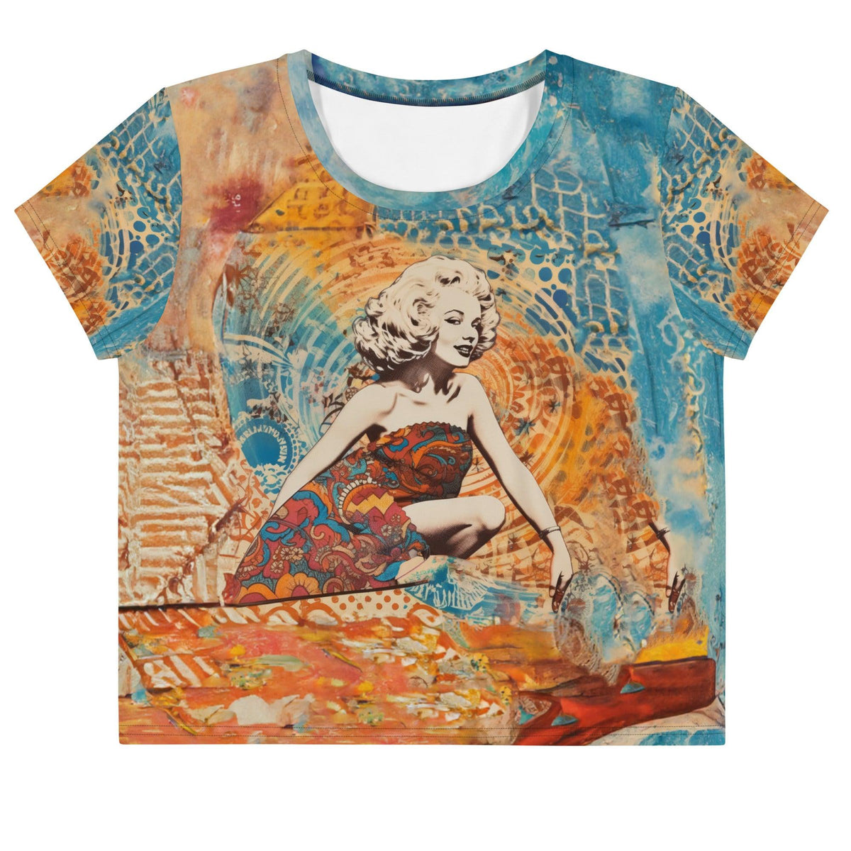 Colorful Surfing 5-03 All-Over Print Crop Tee for standout beach fashion