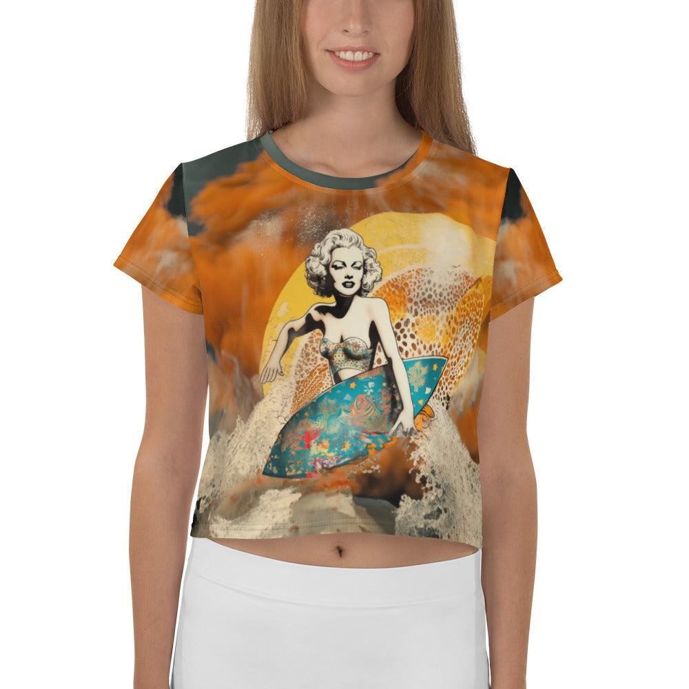 Stylish Surfing 5-04 All-Over Print Crop Tee for a fashionable beach look