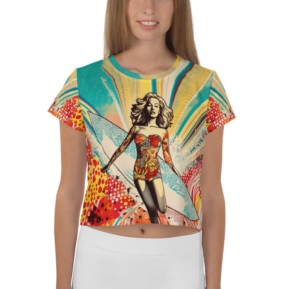 Tropical Surf Dreams Crop T-Shirt Dive Into Paradise - Beyond T-shirts