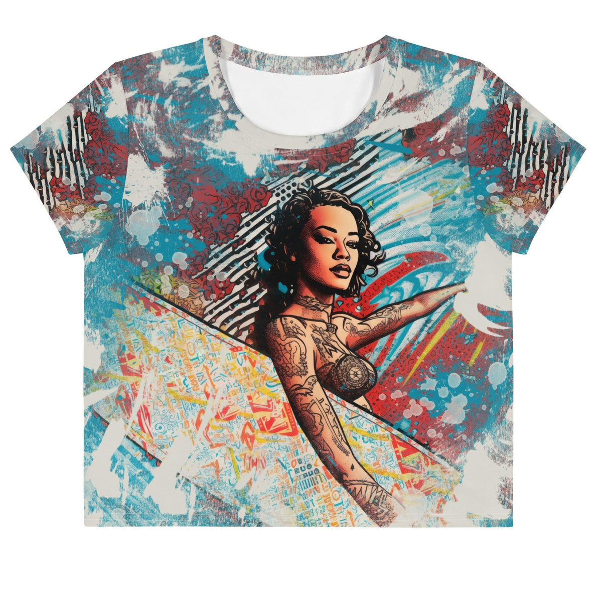 Seaside Serenity All-Over Print Crop T-Shirt Surfing Escapes - Beyond T-shirts