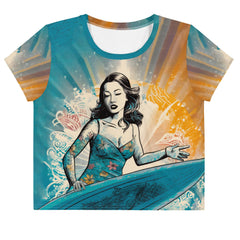 Surfing Solitude All-Over Print Crop T-Shirt Find Your Zen - Beyond T-shirts