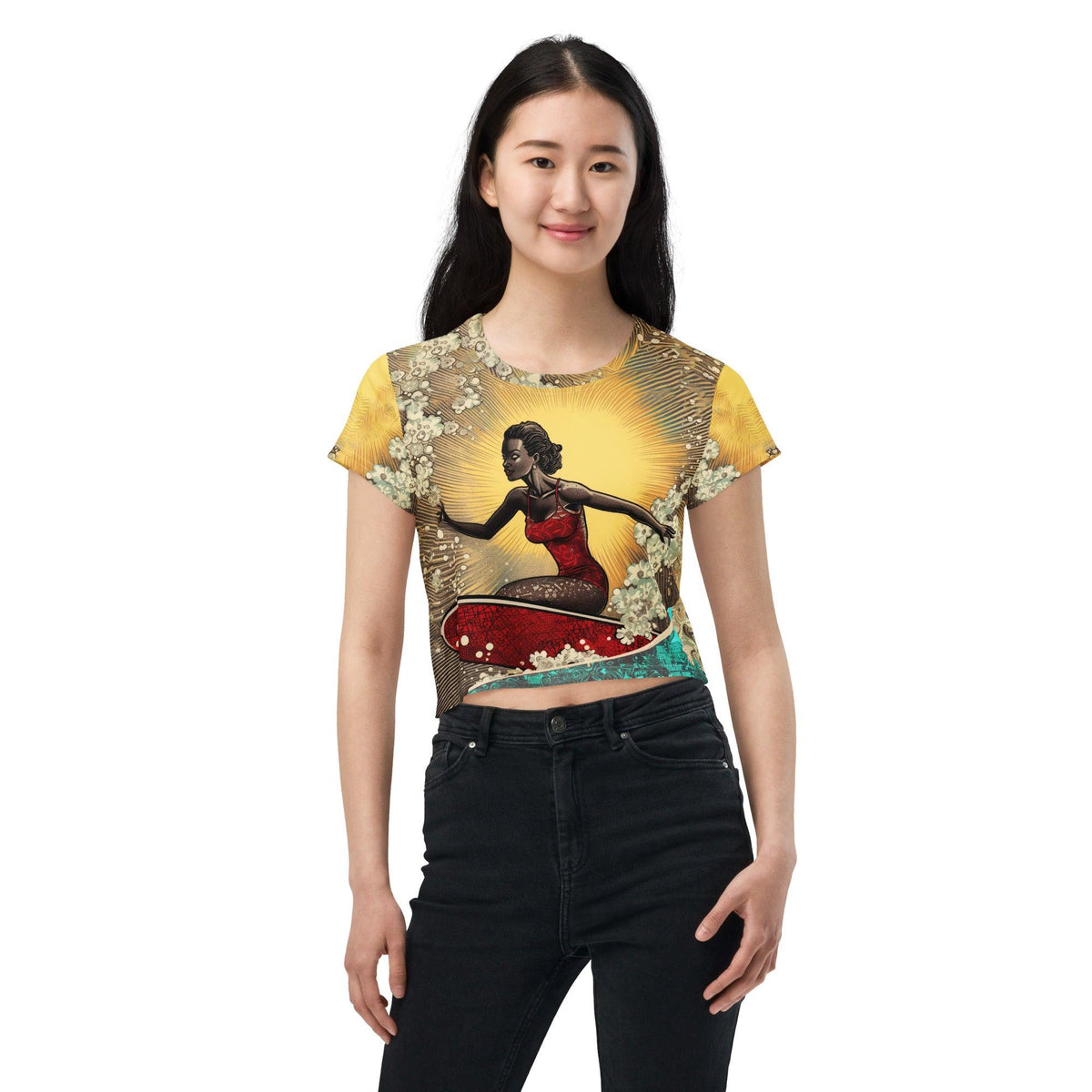 Wave Rider Elegance Women's Crop Tee - Beyond T-shirts