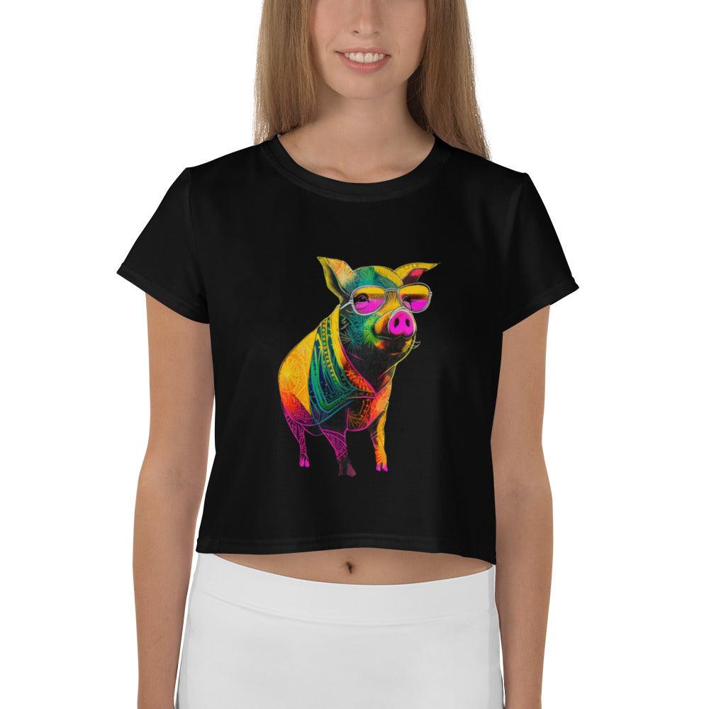 Playful Piglets All-Over Print Crop T-Shirt - Beyond T-shirts