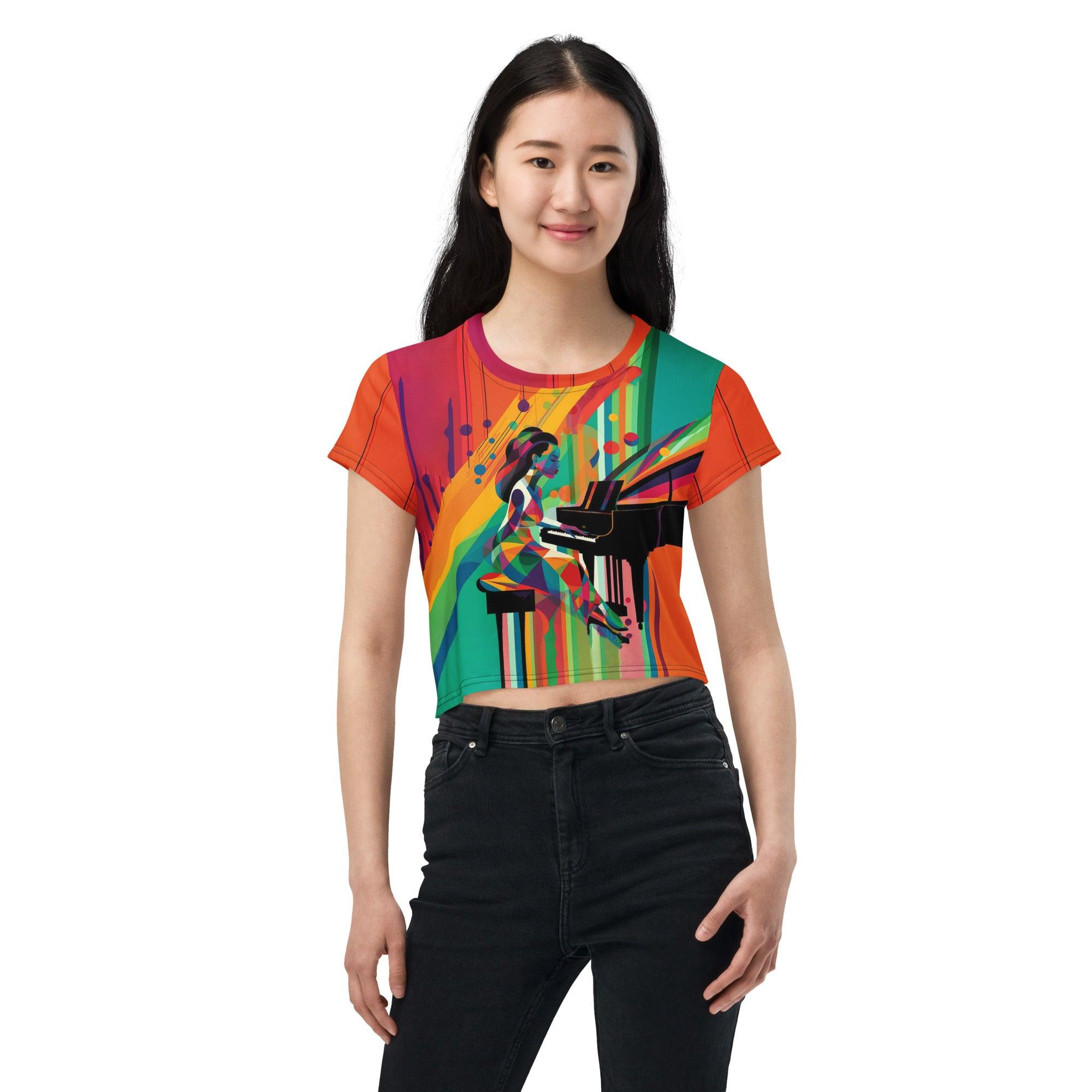 Glamour Chronicles Women's All-Over Print Crop Tee - Beyond T-shirts