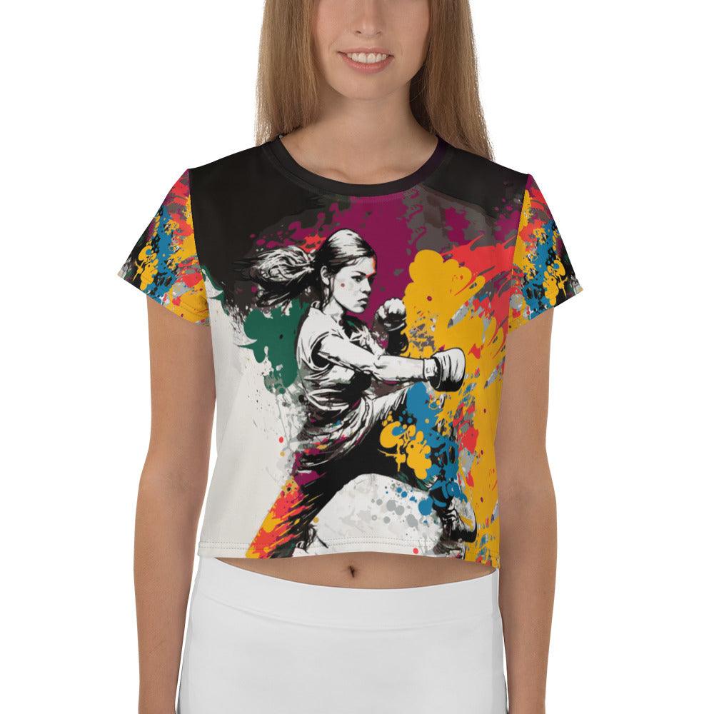 Kickboxing Powerhouse Crop T-Shirt - All-Over Intensity - Beyond T-shirts