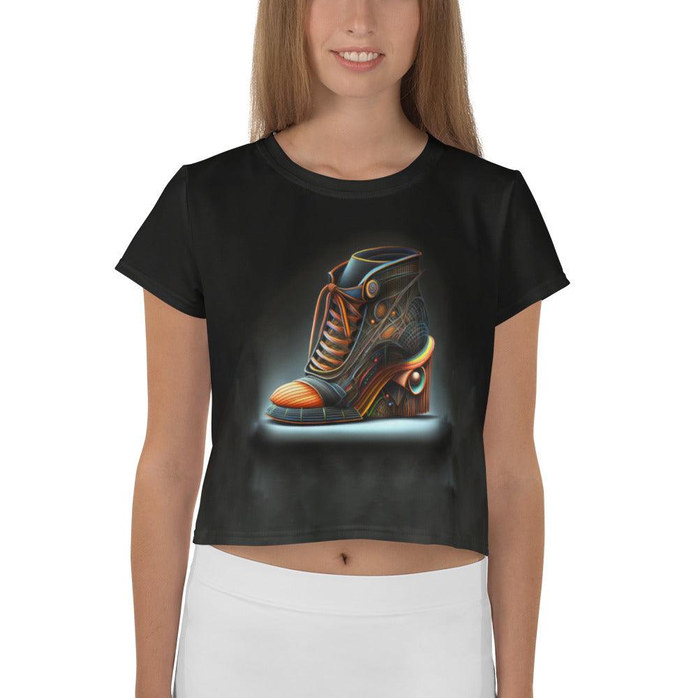 Sleek Futuristic Shoes Women's Crop Tee - Beyond T-shirts