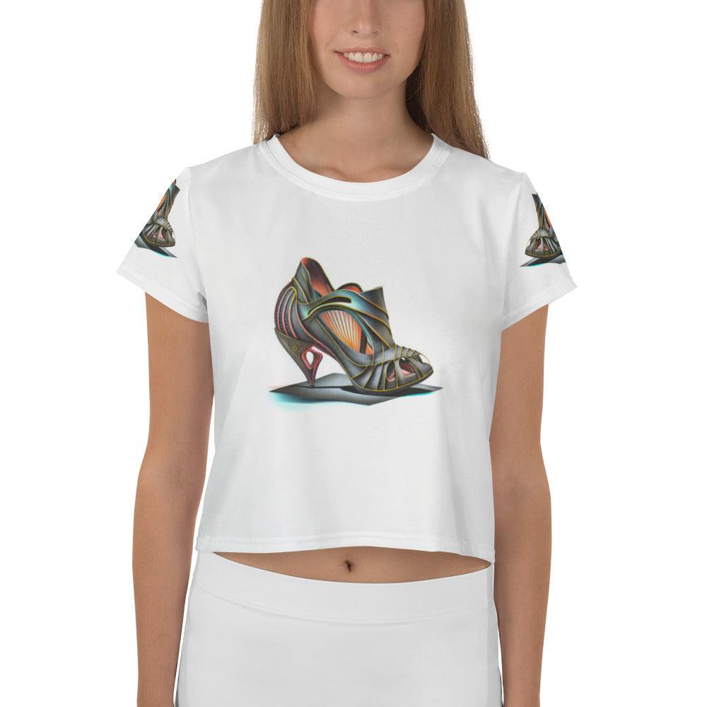 Metallic Mirage Futuristic Shoes Crop Tee for Women - Beyond T-shirts