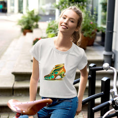 Cosmic Elegance Futuristic Shoes Crop Top for Her - Beyond T-shirts