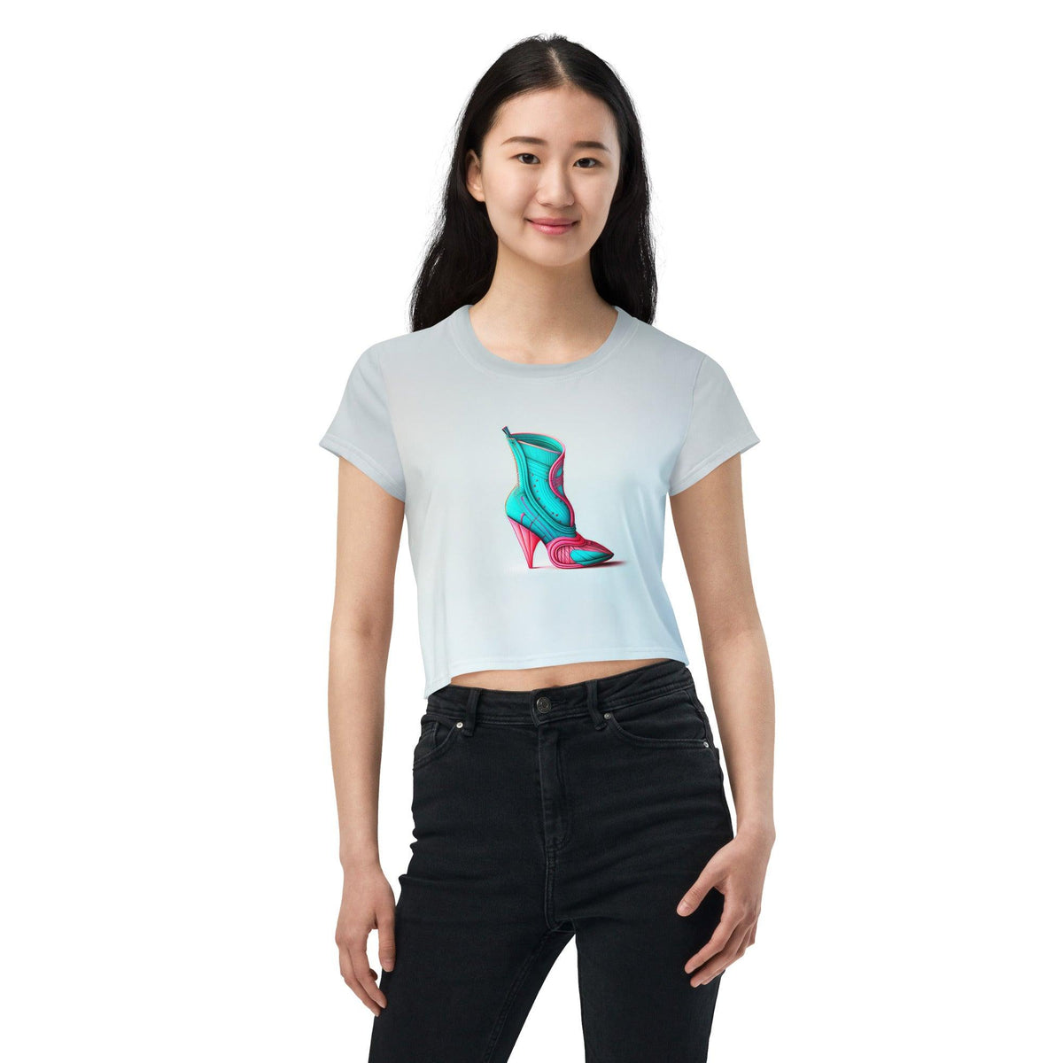 Holographic Horizon Futuristic Shoes Crop Tee for Women - Beyond T-shirts