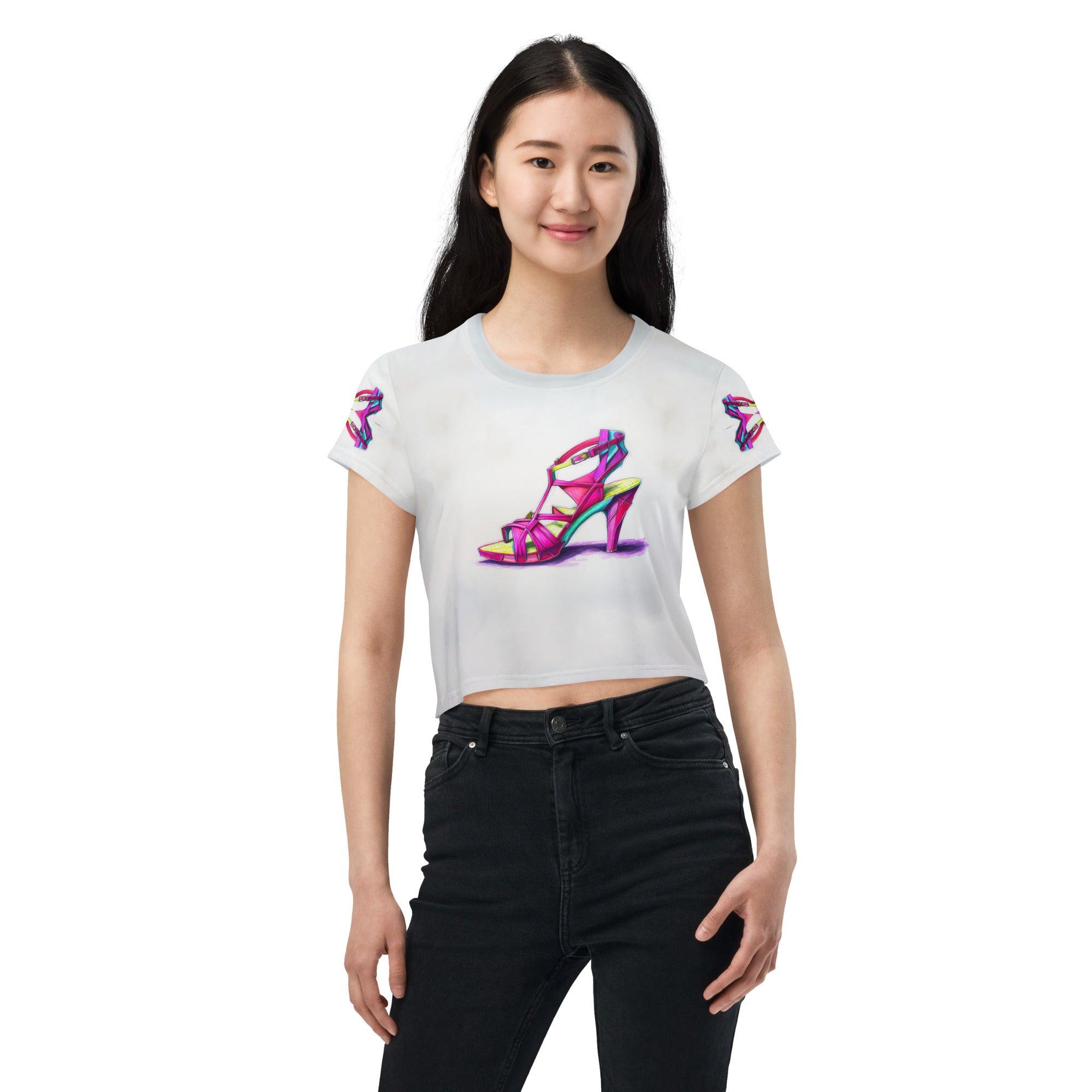 Crystal Futuristic Shoes Crop Top for Her - Beyond T-shirts