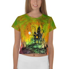 Spiders And Skeletons All-Over Print Crop T-Shirt - Beyond T-shirts