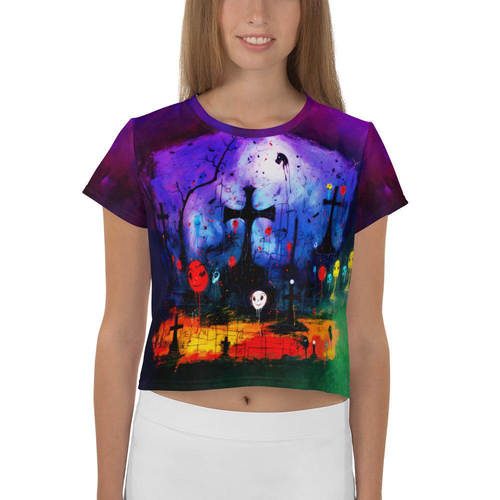 Vampire's Lair Halloween All-Over Print Crop T-Shirt - Beyond T-shirts