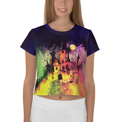 Halloween Haunted House Crop T-Shirt - Beyond T-shirts