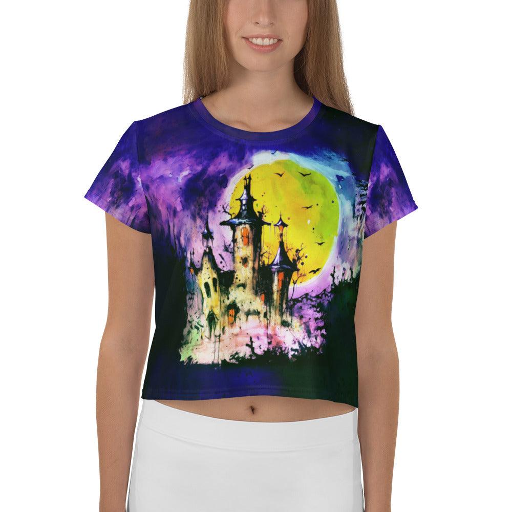 Moonlit Mysteries Halloween Crop T-Shirt - Beyond T-shirts