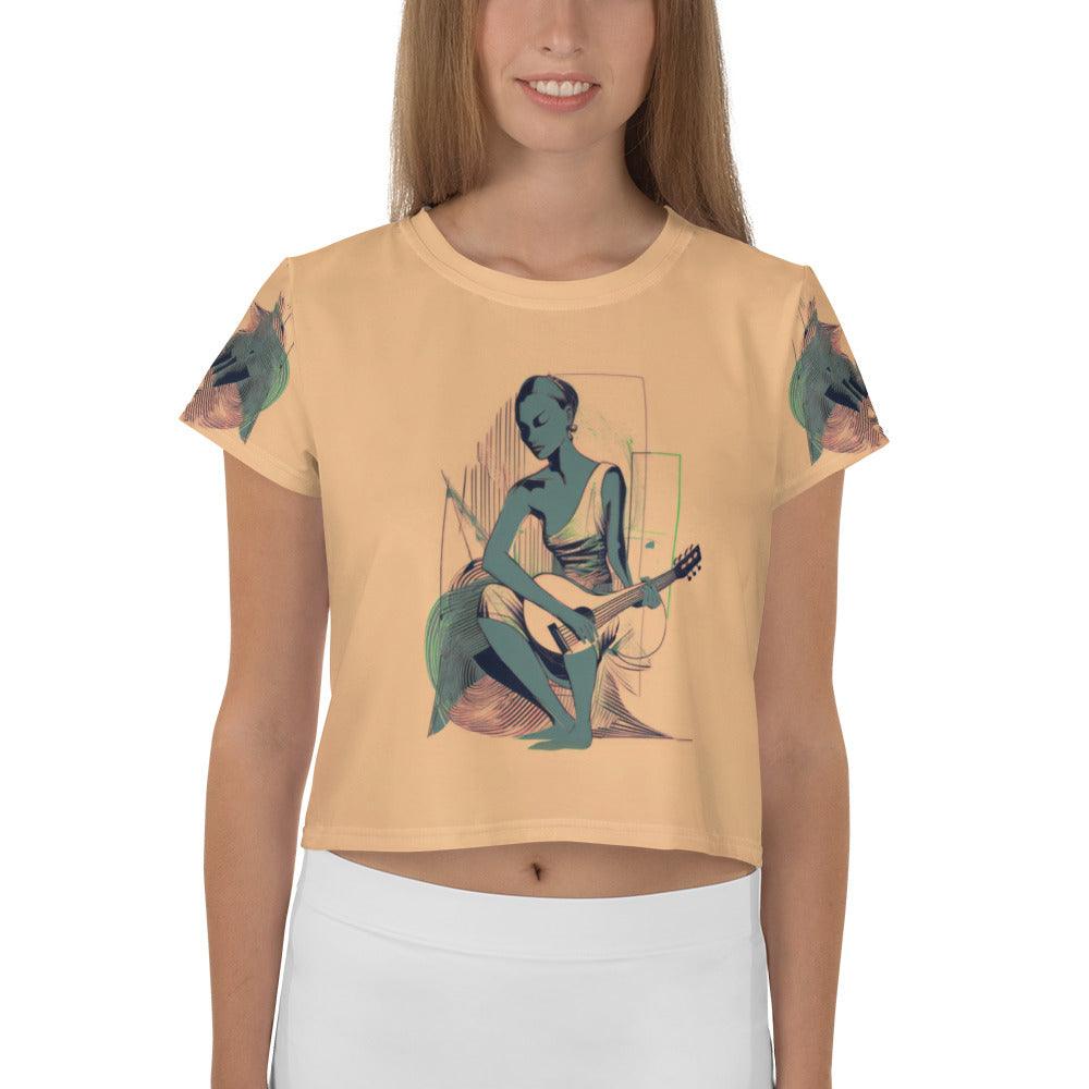 Rock 'n' Roll Vibes All-Over Print Crop T-Shirt - Beyond T-shirts